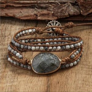 Gray natural gemstone wrap bracelet
